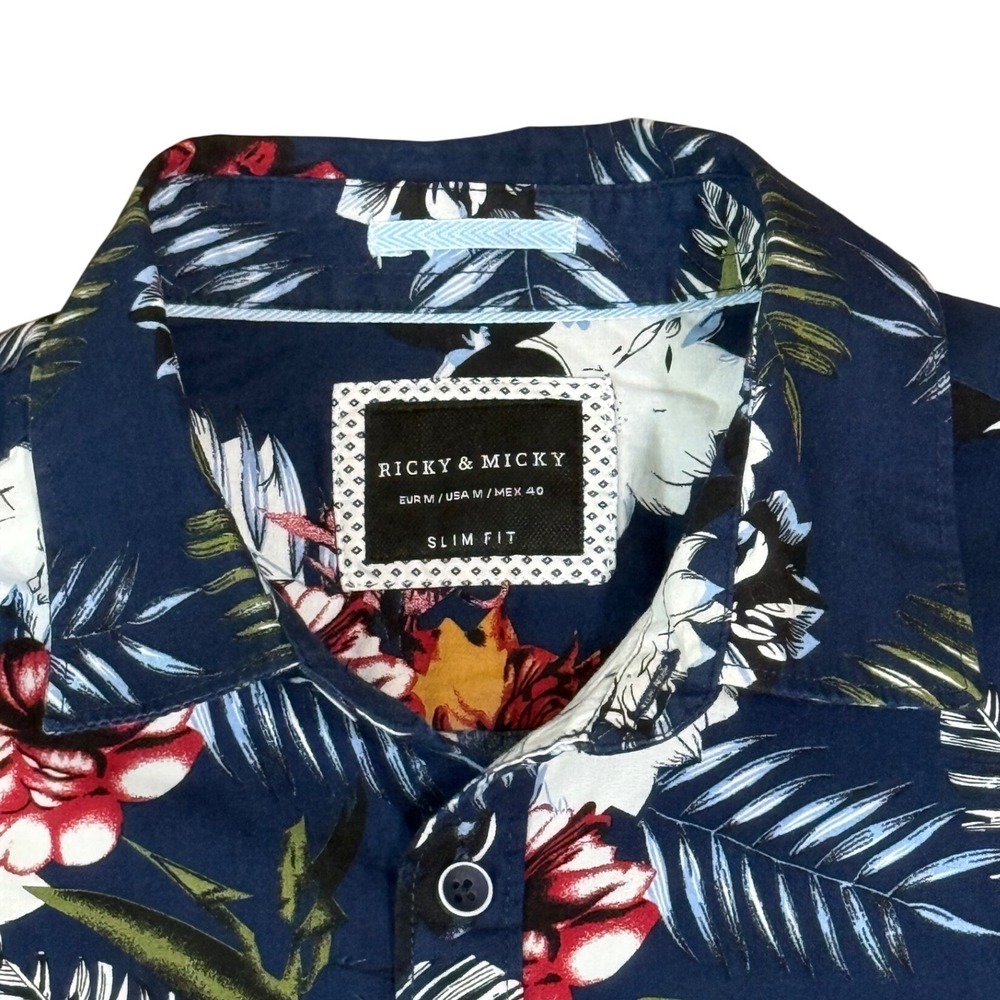 Ricky & Micky Navy Blue Tropical Floral Button-Up Shirt - Slim Fit - Size Medium - Picture 5 of 12